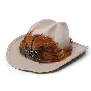 Vintage Eddy Bros Felted Wool Cowboy Western Hat Beige Feathers  Bullrider JR.